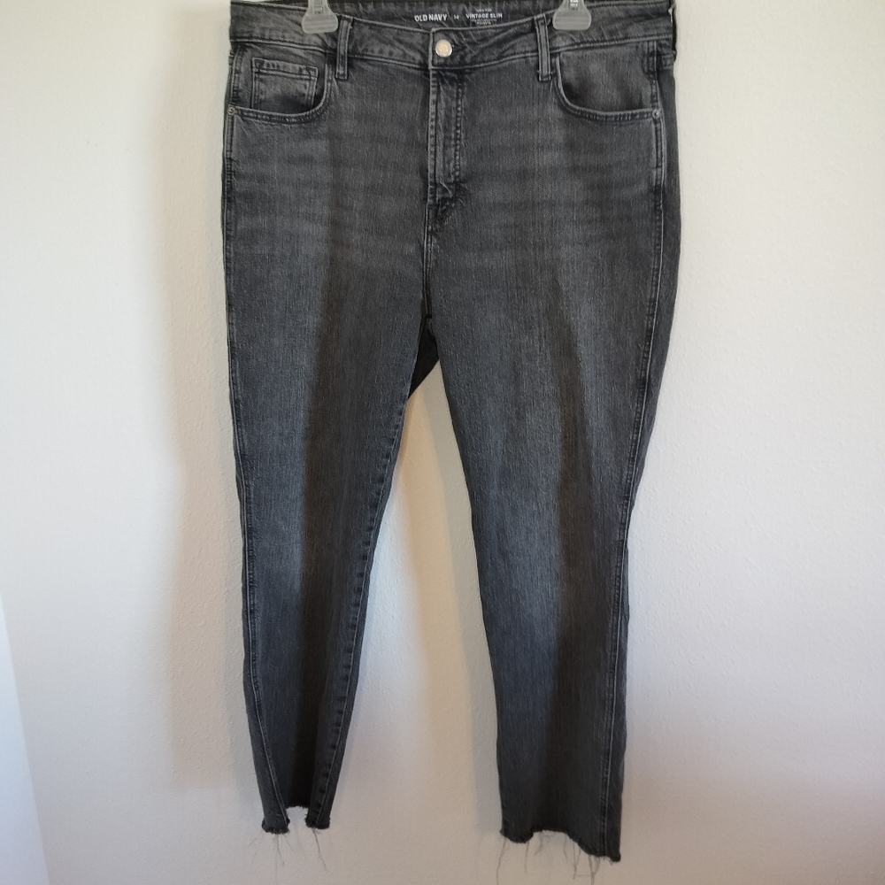 Old Navy Womens High Rise Vintage Slim Size 14 Grey Denim‎ Grunge Minimalist